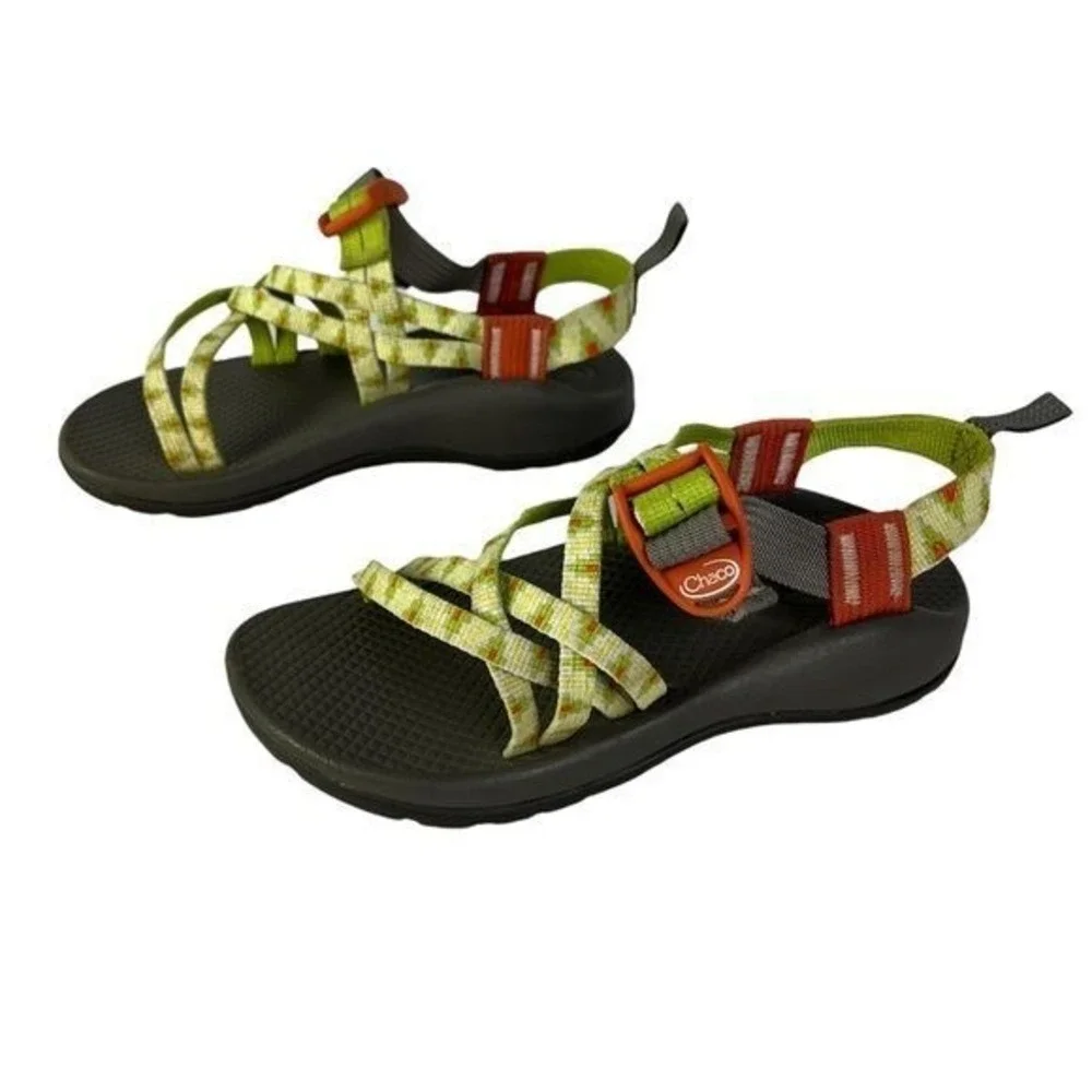 Chaco Z/2 EcoTread Sandals Youth 2 Green Multi Adjustable Strap Toe Loop Hiking‎